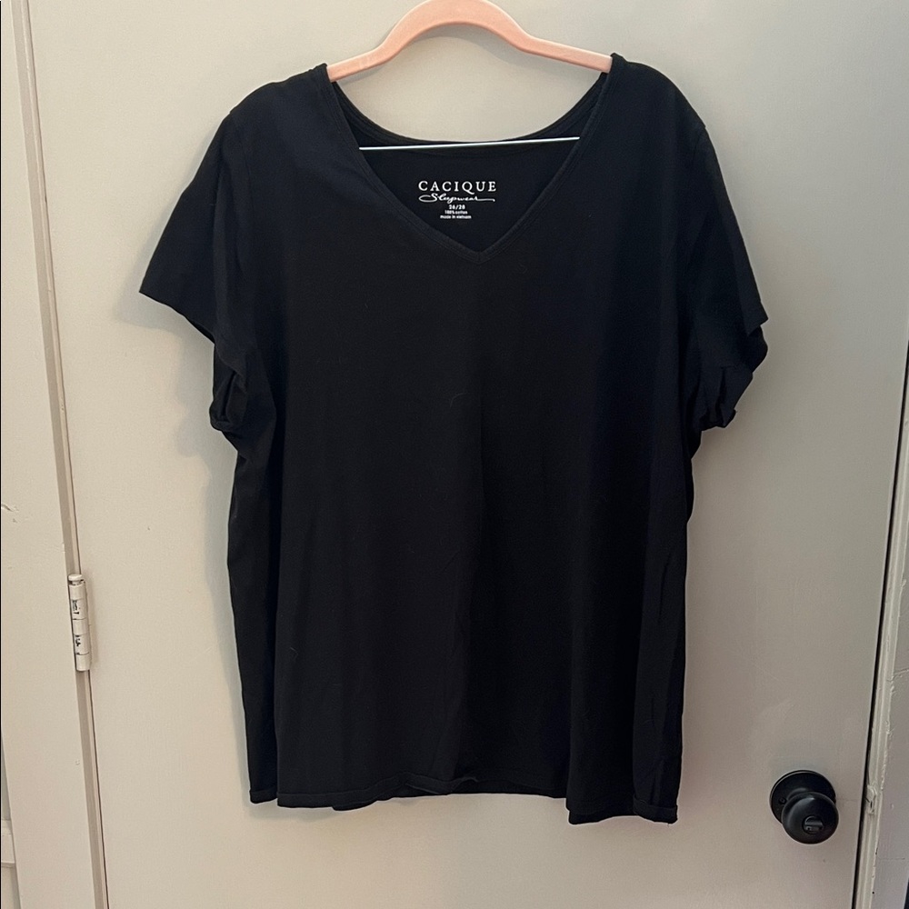 Cacique Black Short Sleeve V-Neck Tee
